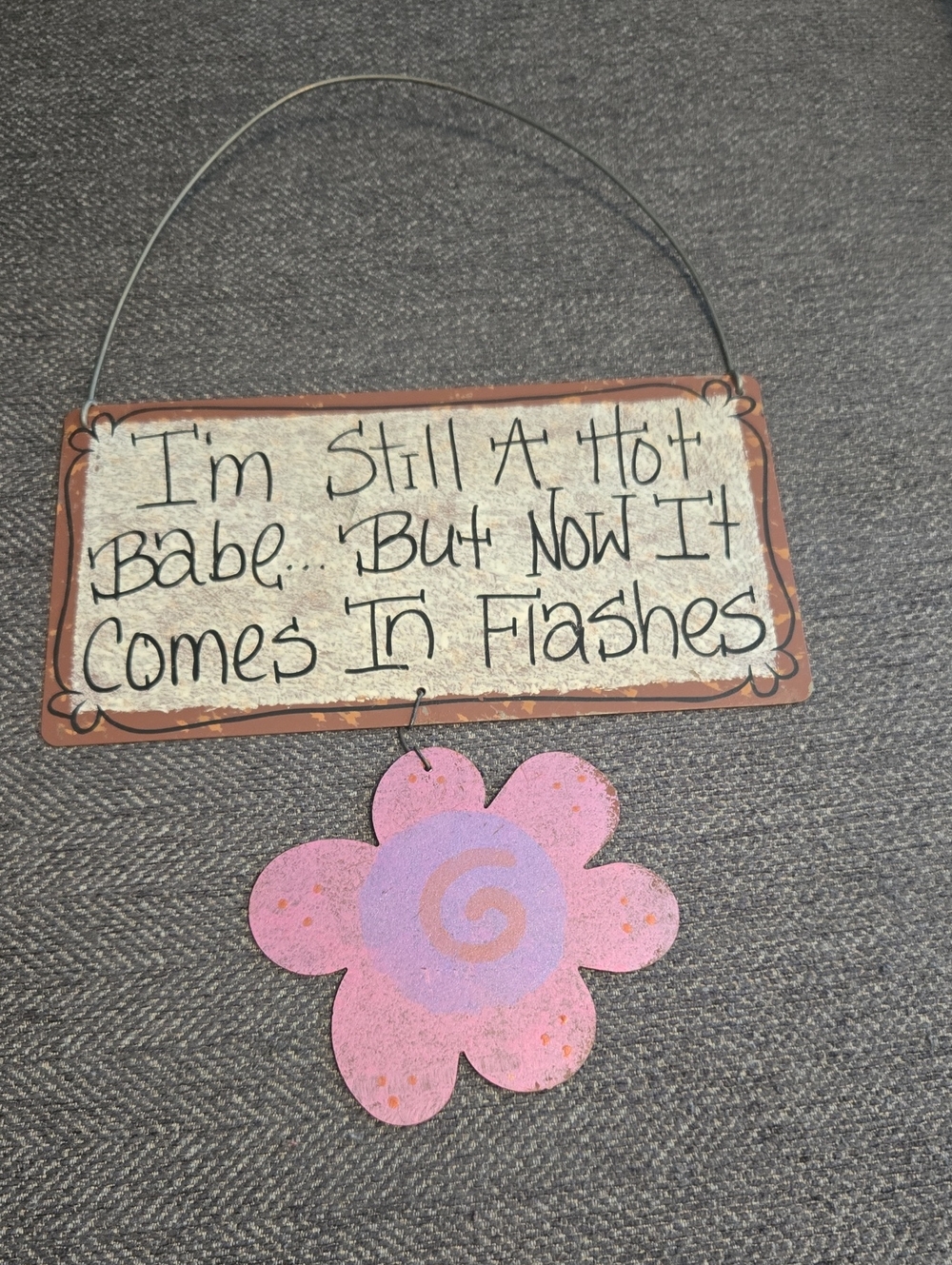 Humorous Pink Flower Wall Sign – 'I'm Still A Hot Babe'